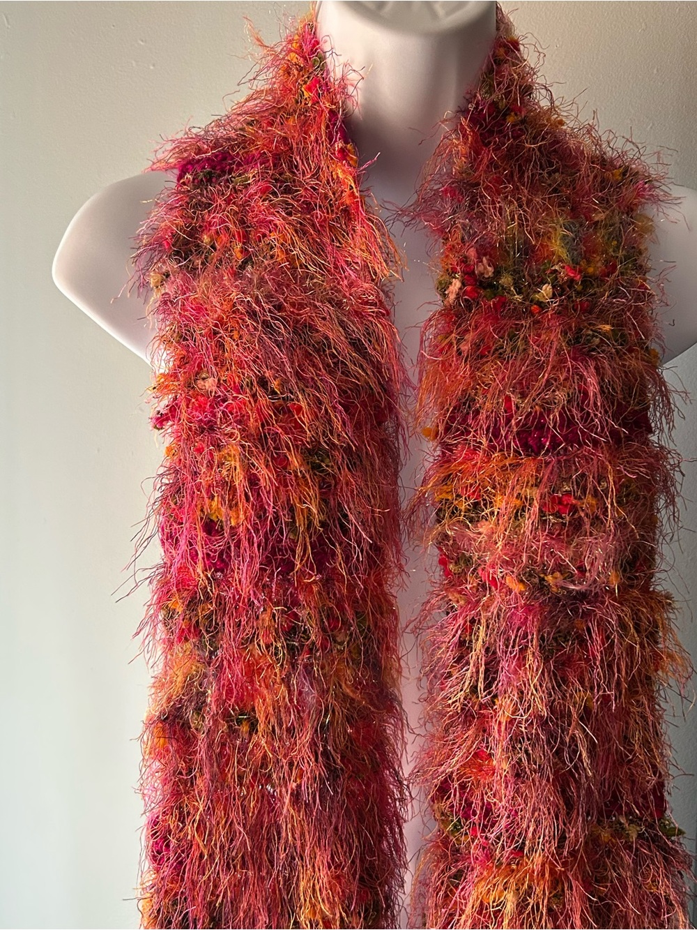 Vibrant Pink & Orange Fuzzy Knit Scarf